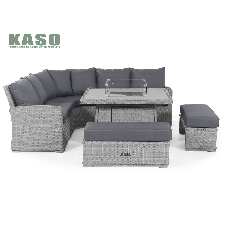 4 Pcs L Shape Corner Outdoor Furniture Wicker Garden Sets Fire Pit Table Grey Price Rattan Sofa Set