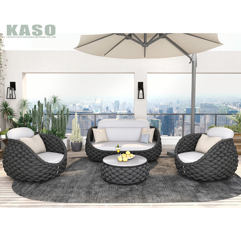 Patio Garden Furniture Couch Luxury Lounge Balcony Metal Weaving Woven Sectional Modern Aluminum Rope Outdoor Sofa Set