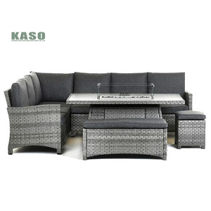 Outdoor Aluminum Frame Sofa Set with Cushions Rattan Corner Furniture Rope Hotel Modern Patio Sectional Fire Pit Garden Sofas