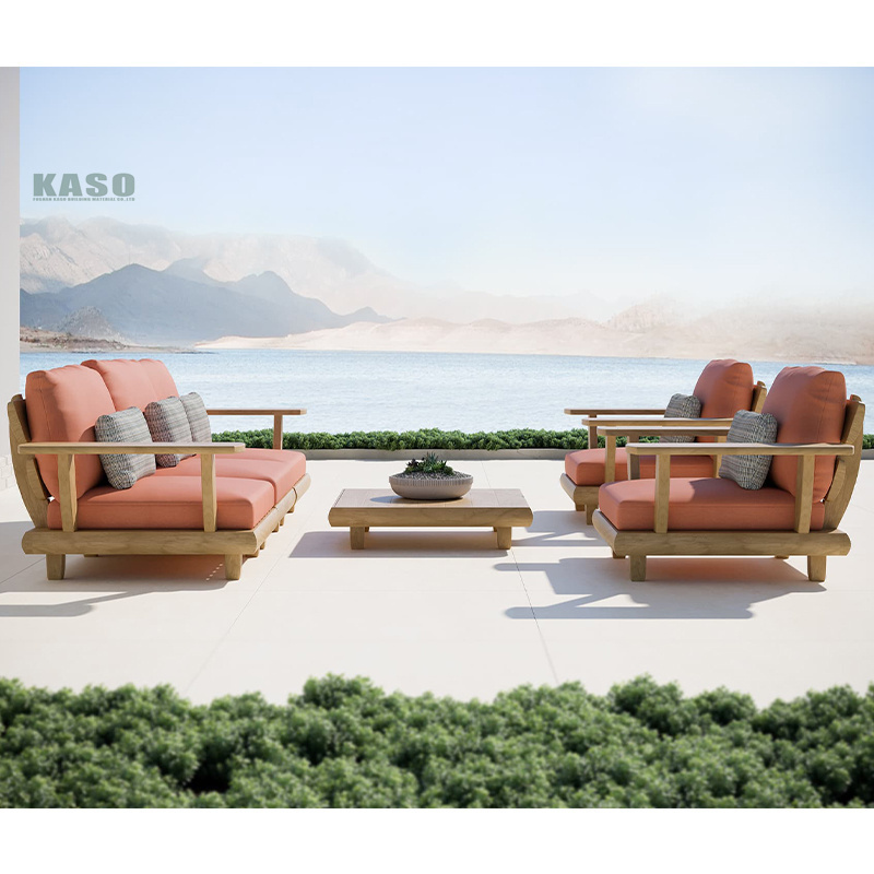 Modern Patio Furniture Sofa Sectional Garden Teak Wood Modern Waterproof Lounge L Shape Corner Square Outdoor Couch Set