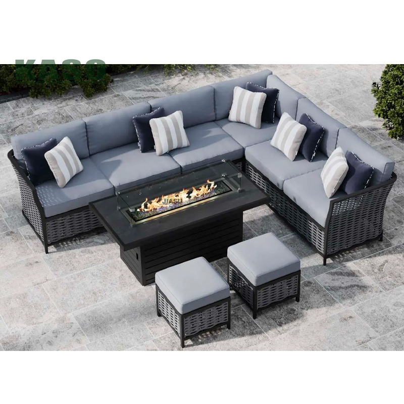 4 Pcs L Shape Corner Outdoor Furniture Wicker Garden Sets Fire Pit Table Grey Price Rattan Sofa Set