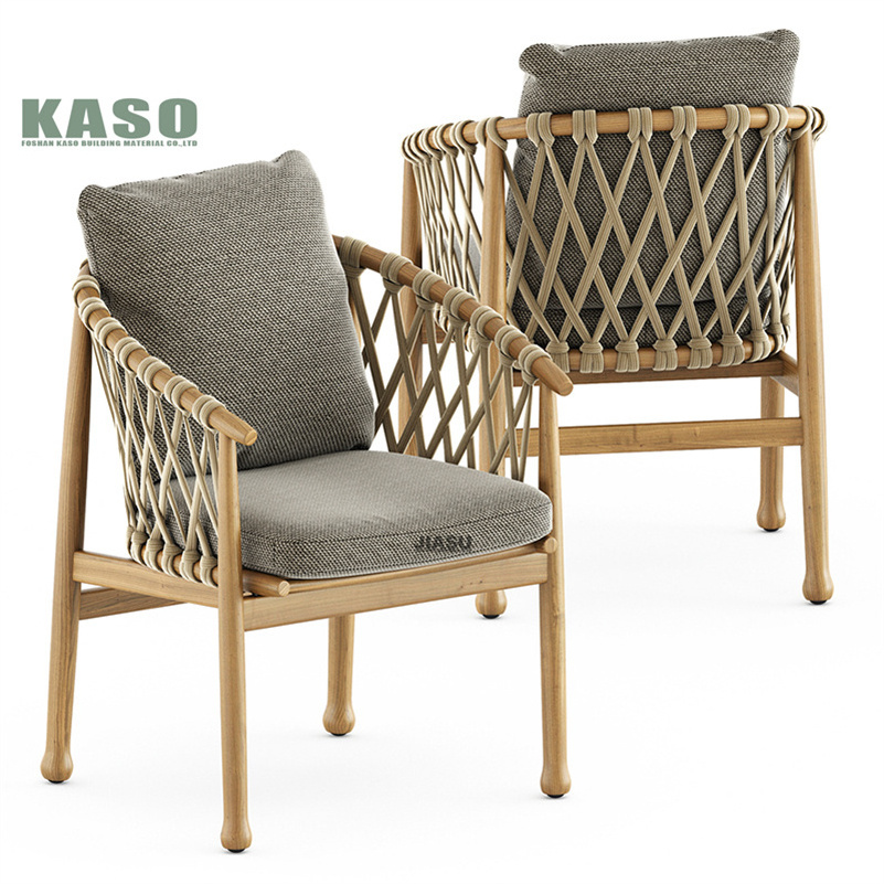 Rattan Chair Courtyard Cafe Dinning Stackable Modern Patio Restaurant Wicker Cast Aluminum Rope Garden Chair Outdoor Furniture