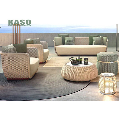 Waterproof Lounge Sofa Set Aluminium Garden Furniture Rattan Luxury Teak Modern Hotel Aluminum Weaving Outdoor Rope Sofa Set