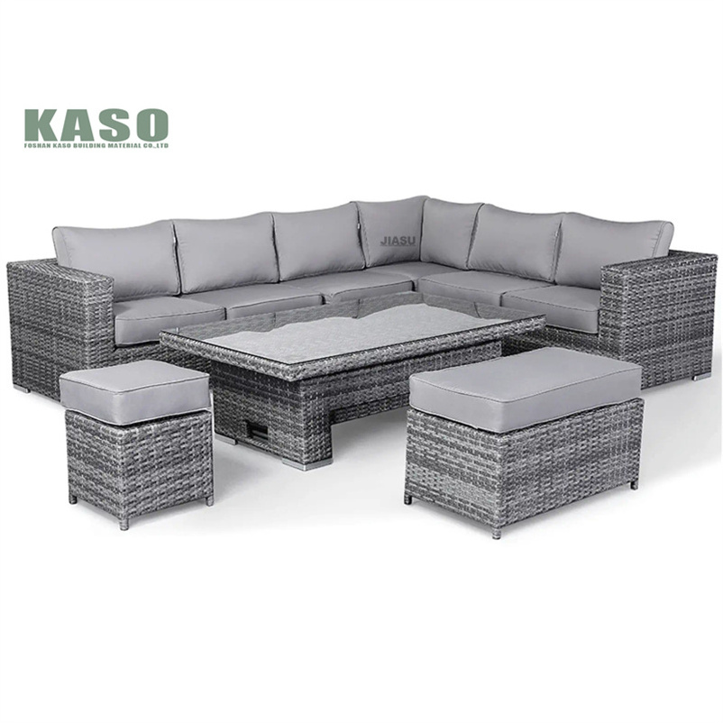 Modern Luxury Aluminium Garden Set Furniture Fire Pit Aluminum Large Dining Sofas Waterproof Restaurant Poly Rattan Outdoor Sofa