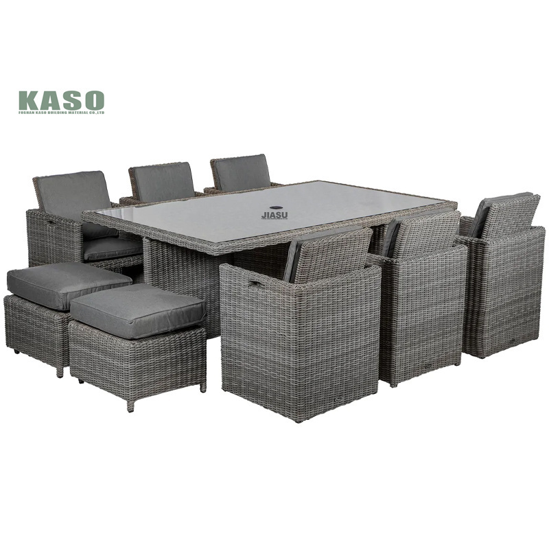 Outdoor Furniture Rattan Wicker Patio Furniture Garden Set Long Dining Set With Cushions