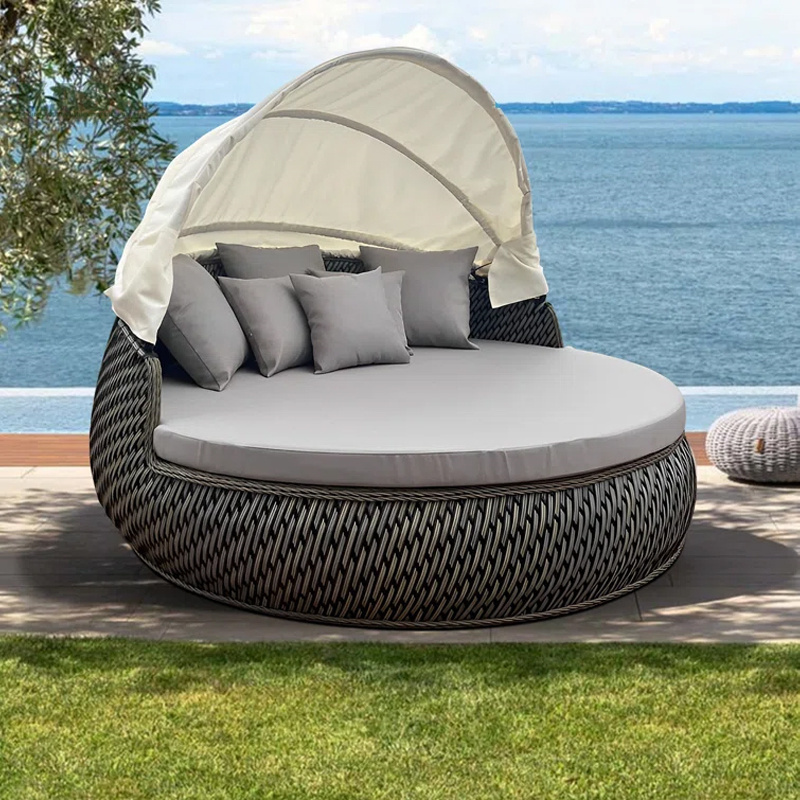 Modern Day Bed Patio Furniture Hotel Luxury Teak Rope Garden Sun Lounger Round Aluminum Rattan Wicker Outdoor Daybed With Canopy