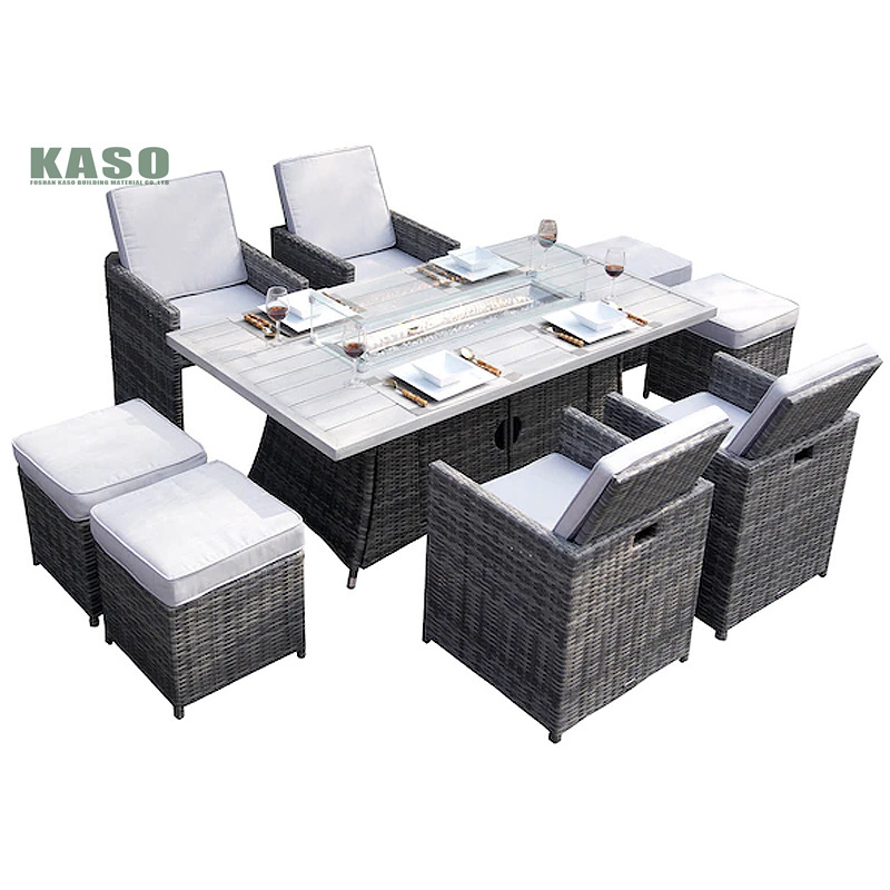 Outdoor Furniture Rattan Wicker Patio Furniture Garden Set Long Dining Set With Cushions