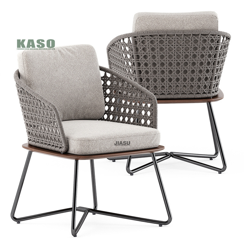 Olefin Woven Dining Aluminum Weaving Aluminium Chair Garden Dinning Rattan Patio Seat Leisure Knitted Outdoor Rope Chair