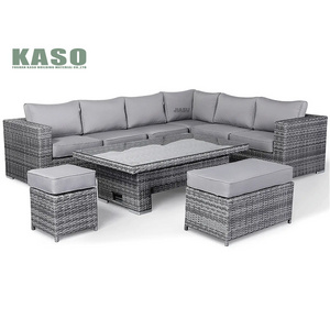 Outdoor Modern Aluminum Patio Wicker Furniture L Shaped Hotels Steel Pe Rattan Garden Sofa Set