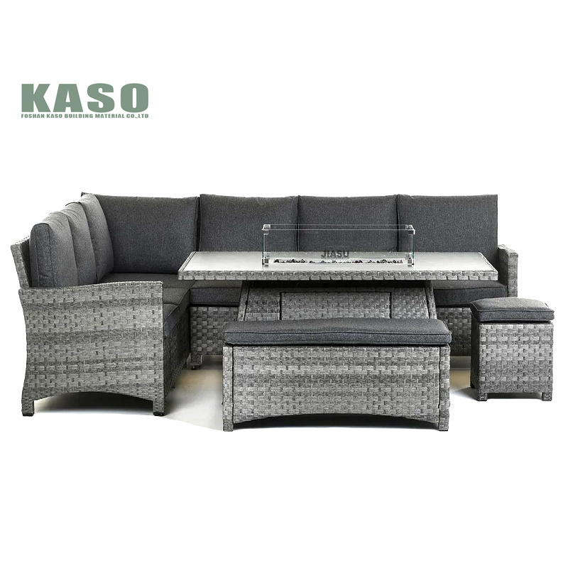 4 Pcs L Shape Corner Outdoor Furniture Wicker Garden Sets Fire Pit Table Grey Price Rattan Sofa Set