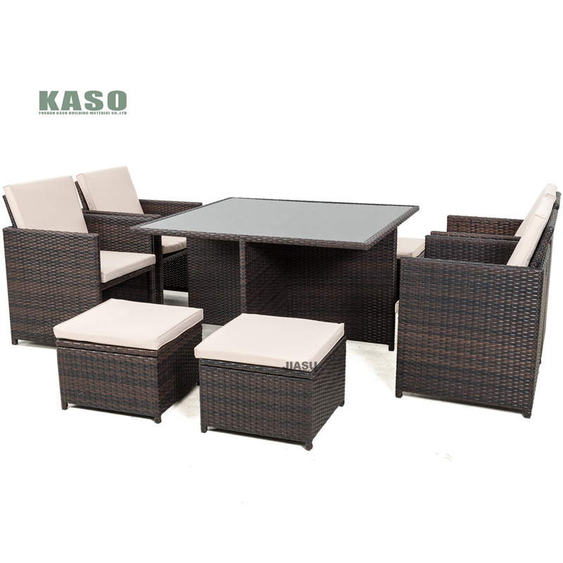 11 Seats Cube Rattan Outdoor Wicker Sofa Garden Furniture Dining Room Sets With Tempered Glass Table