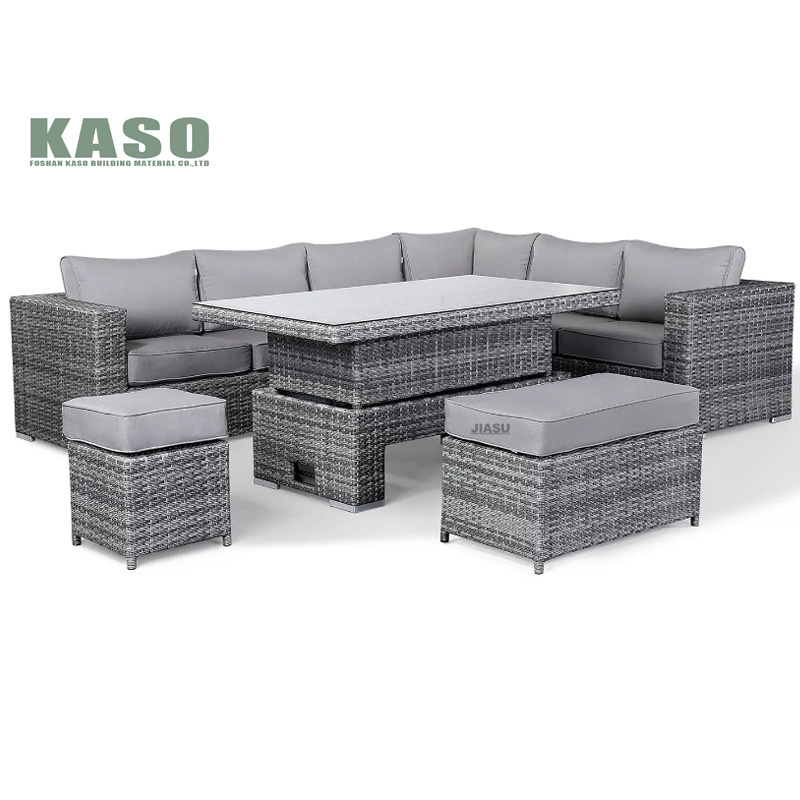 4 Pcs L Shape Corner Patio Furniture Garden Set Price Terrace Fire Pit Table Grey Cane Synthetic Wicker Outdoor Rattan Sofa Set