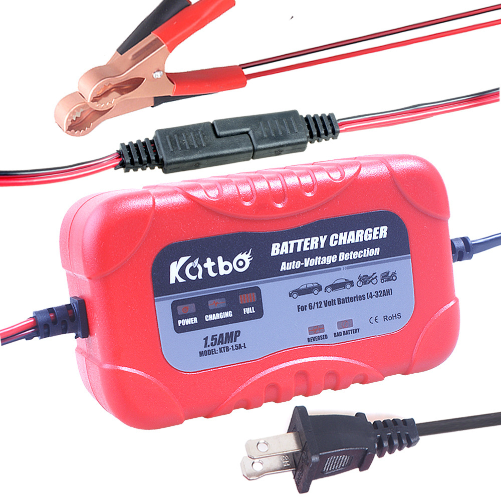 Car Battery Charger 6V/12V 1.5A Portable Intelligent Automotive red Battery Charger