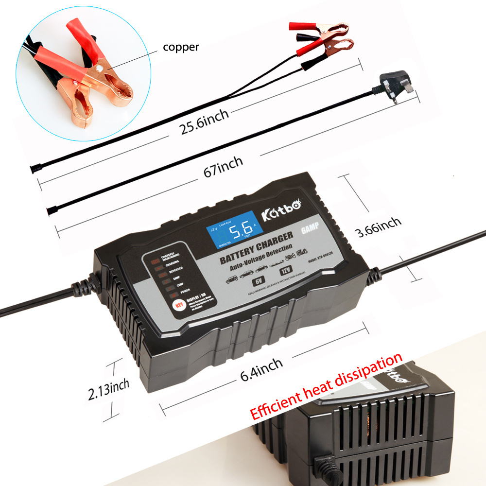 Fast Charging 6A Automotive Battery Charger 12V Smart Battery Maintainer Trickle Charger for Car Motorcycle Boat Marine