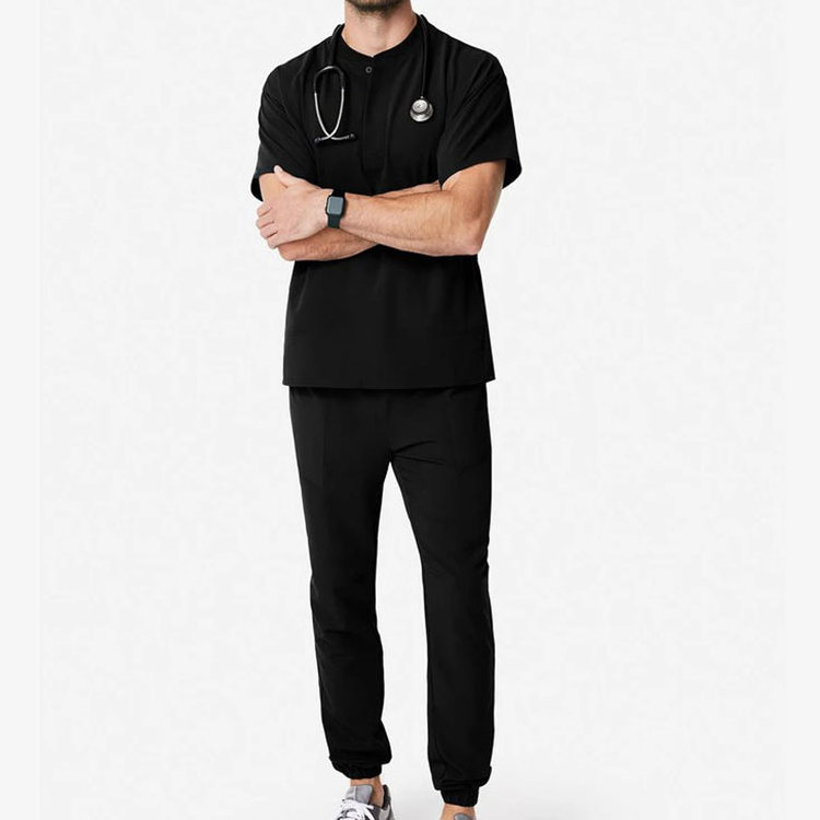 Wholesale Black Waterproof Medical Scrubs Men's Top Quality Uniform Medical Frosted Fashion Medical Uniform