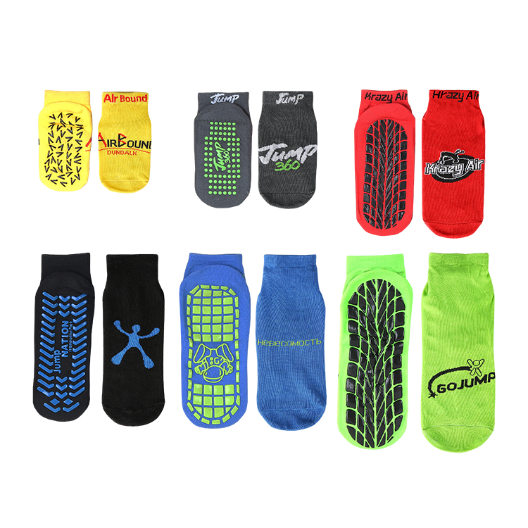 KTS OEM Factory custom logo kids children adults men women indoor playground park floor jump grip anti slip trampoline socks