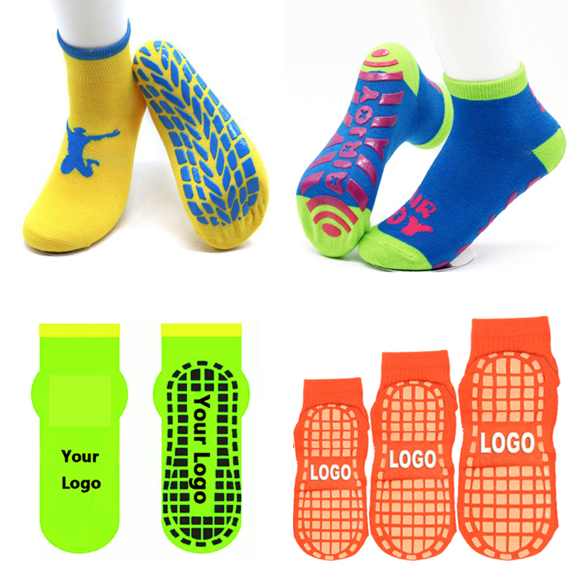 KTS OEM Factory custom logo kids children adults men women indoor playground park floor jump grip anti slip trampoline socks