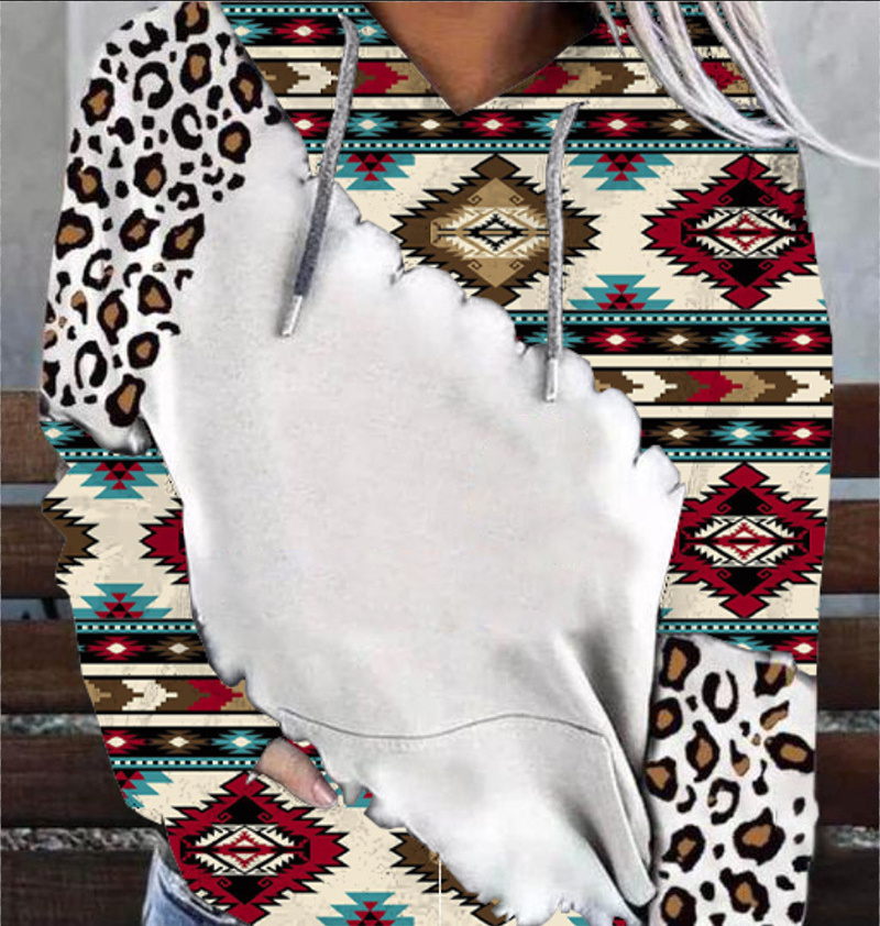 Women Casual Aztec Cow Leopard Sweatshirt Sublimation Blank Hoodies