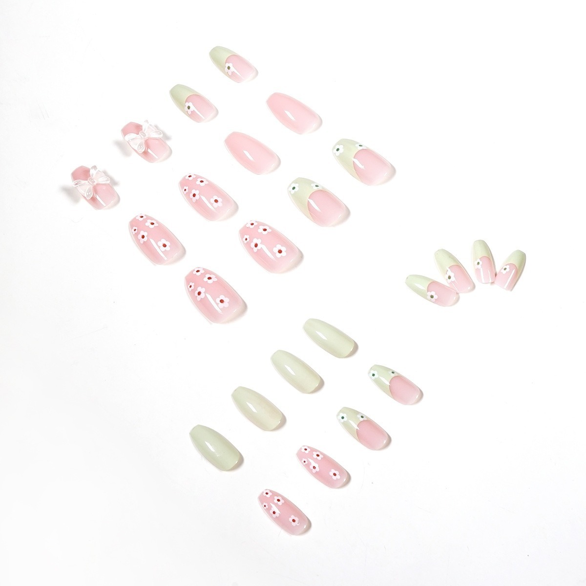 Youthful Green Crushed Floral Butterfly candy for Spring/Summer 24 pcs press on nails false nails artificial fingernails 1212