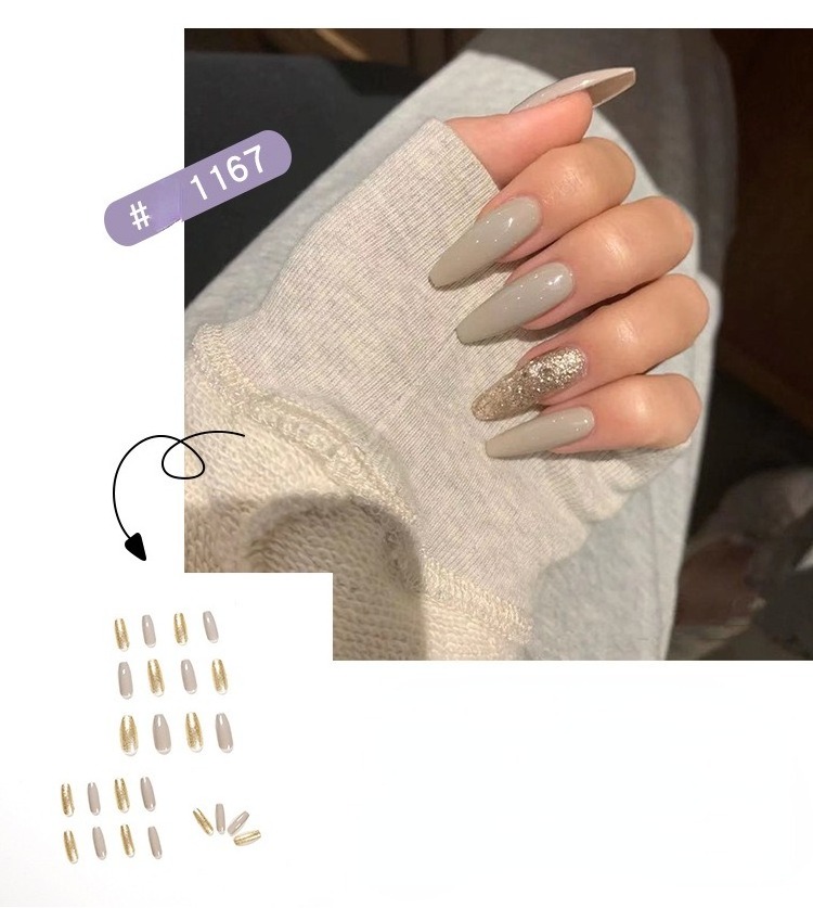 24pcs Morandi Grey Glitter Nail Art ready stock wholesale press on nails artificial fingernails acrylic candy fake nails 1167