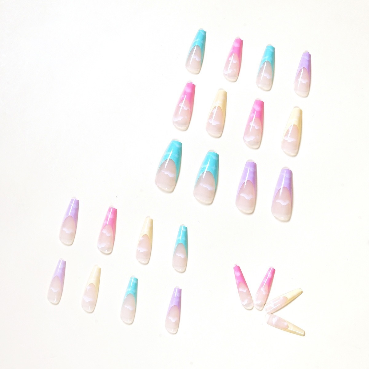 Rainbow French Cloud-like Fluffy Bubbles Spring/Summer season 24 pcs press on nails false nails artificial fingernails 1123