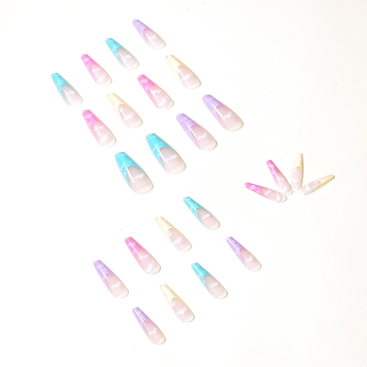 Rainbow French Cloud-like Fluffy Bubbles Spring/Summer season 24 pcs press on nails false nails artificial fingernails 1123