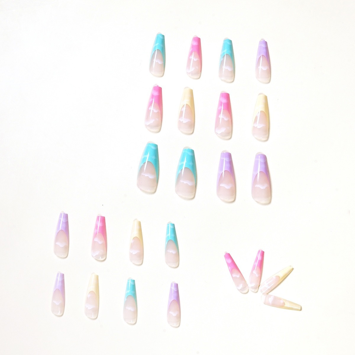 Rainbow French Cloud-like Fluffy Bubbles Spring/Summer season 24 pcs press on nails false nails artificial fingernails 1123