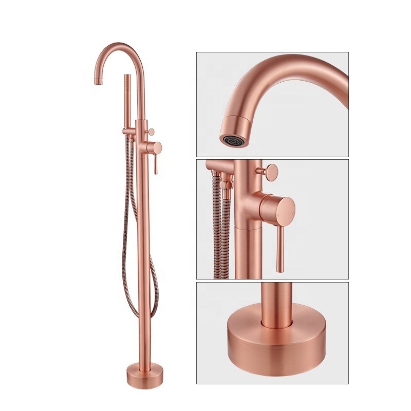 Modern Brass Bathtub Single Handle Freestanding Bathroom Faucet Rose Gold Bathtub Faucet