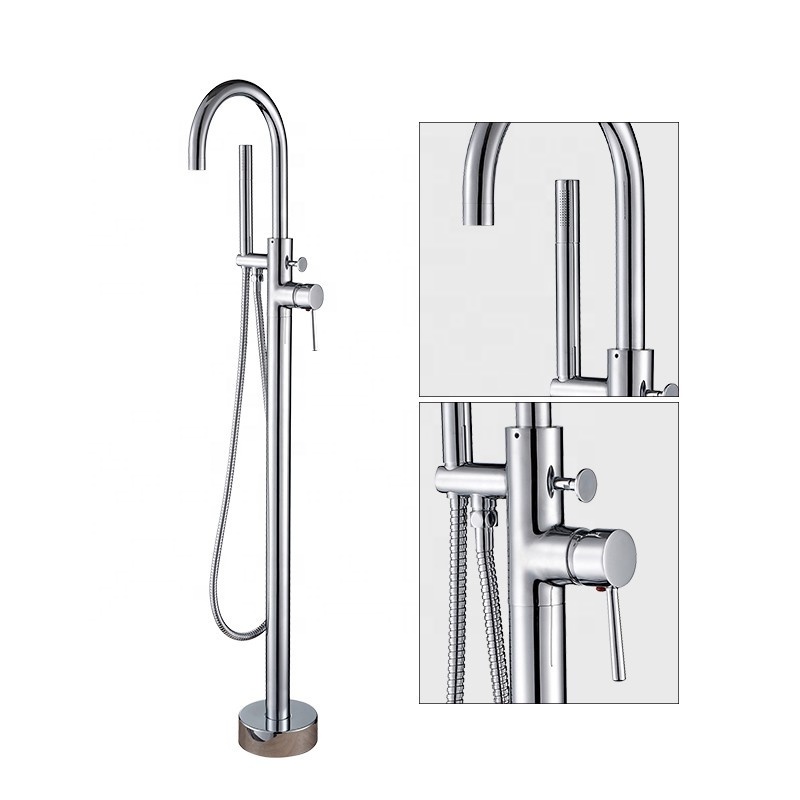 Matte Black Floor Mounted Tub Faucet Freestanding Bathtub Filler Faucets High Flow with Hand Shower Mount