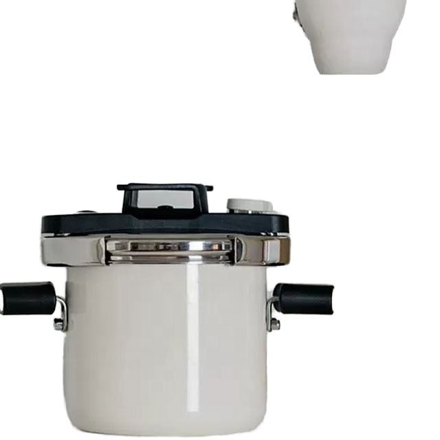 Beige 1-3 Person Mini Size Enamel Stainless Steel Pressure Cooker with Sauce Pan Lid All Stoves Available Stocked Feature