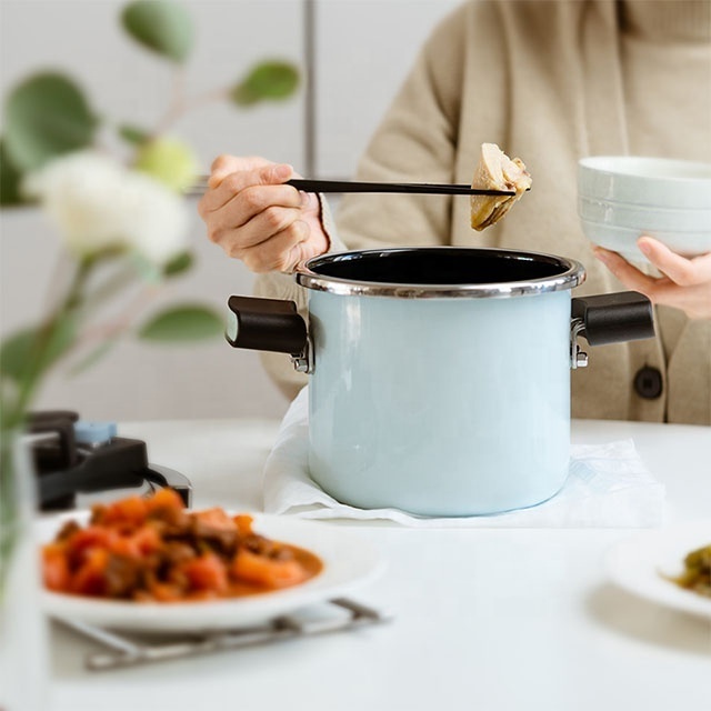 New 1-3 Person Blue Enamel Pressure Cooker with Stainless Steel Sauce Pan Lid Mini Size Pot Stocked