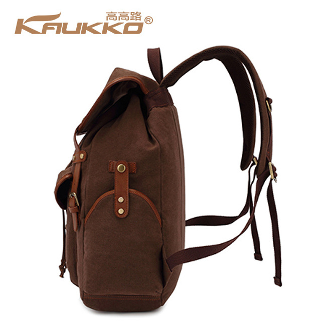 Durable Retro Canvas PU Backpack Large Bag Outdoor Travel Camping High Capacity Knapsack