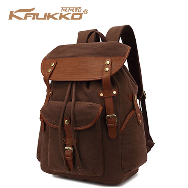 Durable Retro Canvas PU Backpack Large Bag Outdoor Travel Camping High Capacity Knapsack