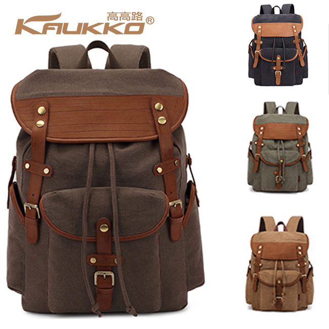 Durable Retro Canvas PU Backpack Large Bag Outdoor Travel Camping High Capacity Knapsack