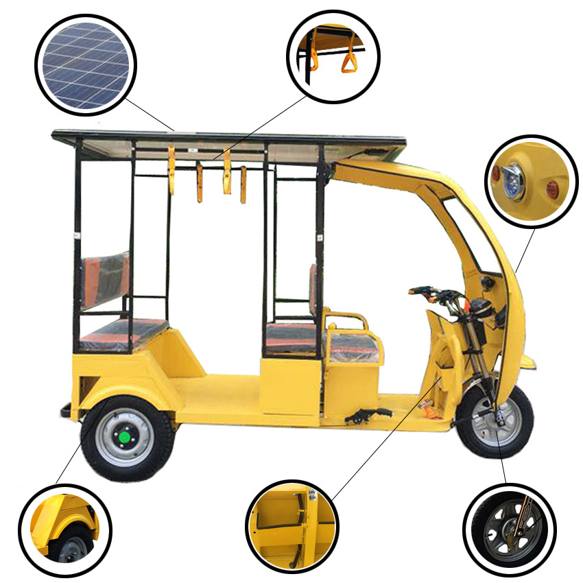 Good quality charge by solar power and city power solar panel electric tricycle for adult e rickshaw passenger trike for sale