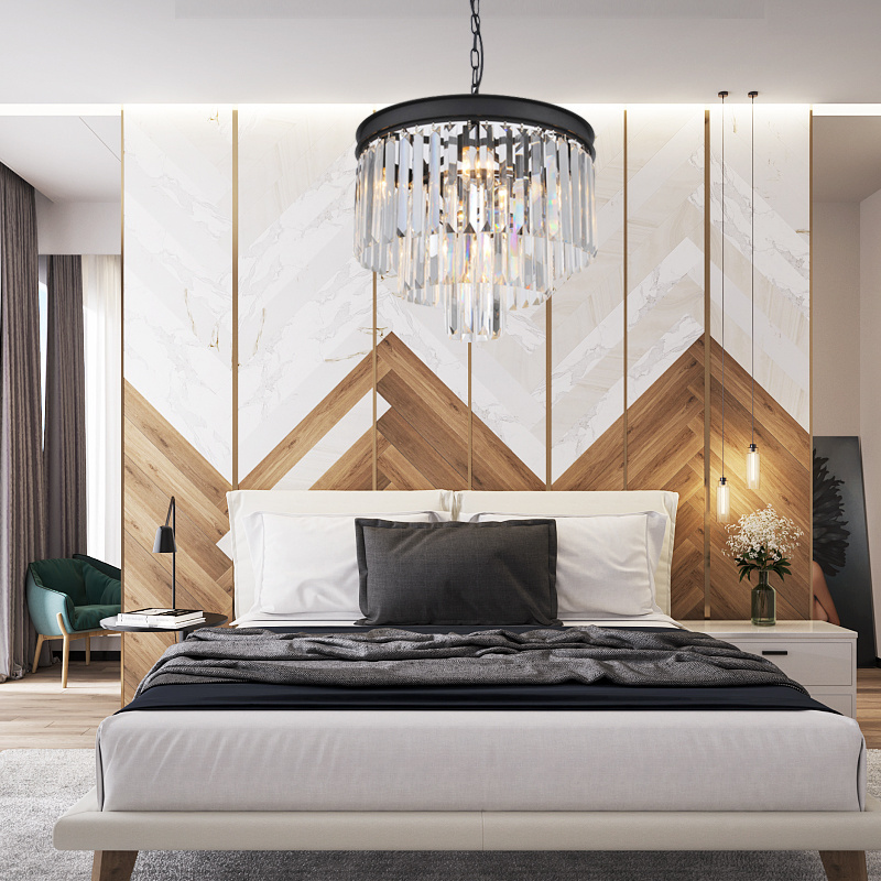 Modern Crystal Chandelier,Semi Flush Mount Ceiling Light Fixture Pendant Lamp for Bedroom