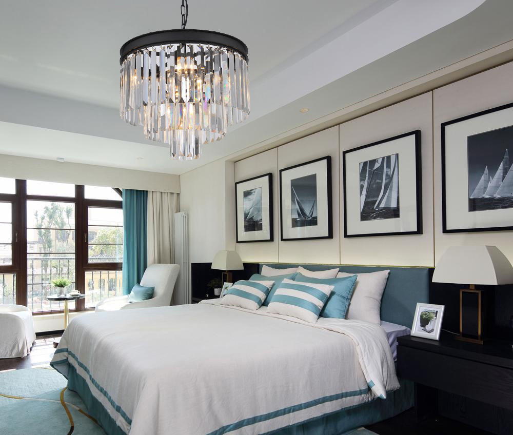 Modern Crystal Chandelier,Semi Flush Mount Ceiling Light Fixture Pendant Lamp for Bedroom