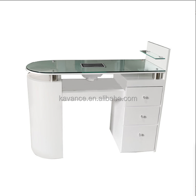 Salon furniture Glass top Manicure Tables with vacuum cleaner for nail salon technician table