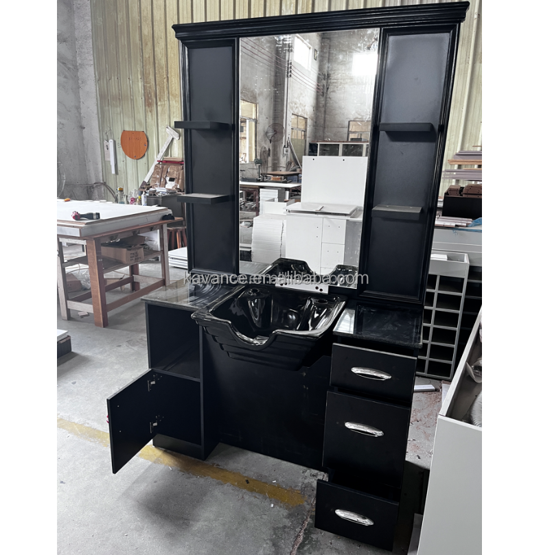 Salon Furniture Barber Station Mirror Set Barber Shop Cabinets Salon Station with Mirror bowl