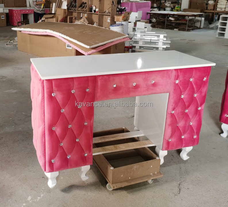 Luxury Vintage Pink Double Modern Station Salon Furniture Nail Table Manicure Table And Chair Set