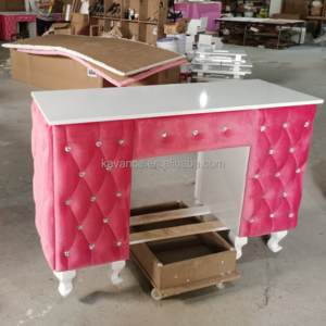 Luxury Vintage Pink Double Modern Station Salon Furniture Nail Table Manicure Table And Chair Set