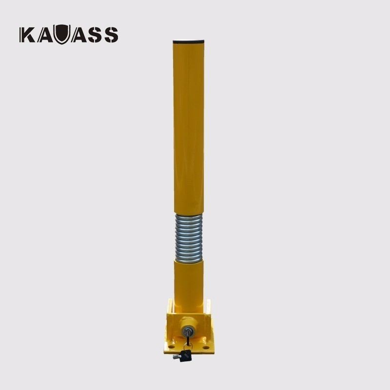 Yellow Metal Carbon Steel Traffic Manual Spring Folding Down Parking Collapsible  Bollard For Parking Space