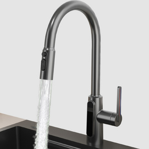 top counter digital display gun metal gray kitchen sink faucet pull out