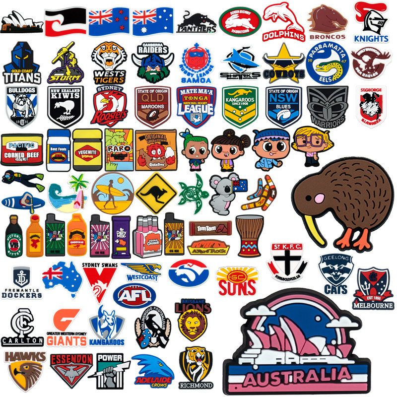 PVC New Arrival Australian Style Rugby Team Design Shoe Parts&Accessories Custom Logo Designer shoe Charms Decoration