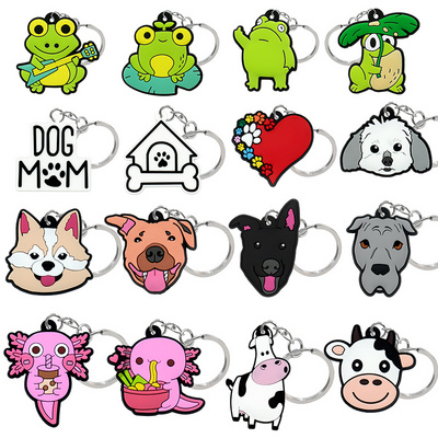 pvc key chains kawaii animal cartoon keyrings dog frog cat Snake duck shape key holders fit kids toy jewelry wholesale custom