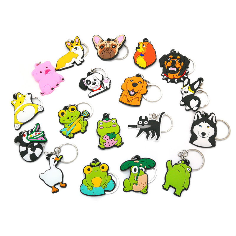 pvc key chains kawaii animal cartoon keyrings dog frog cat Snake duck shape key holders fit kids toy jewelry wholesale custom