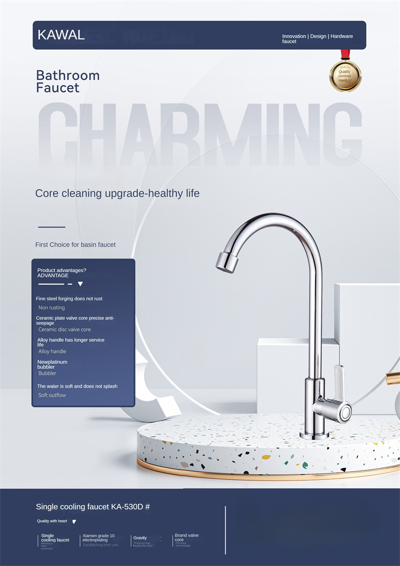 KAWAL Long Neck Cold Water Kitchen Faucet High Curved Single Cold Faucet for Kitchen