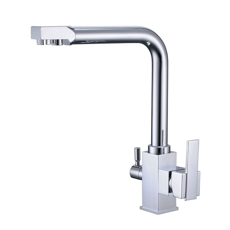 KAWAL Modern Stainless Steel Deck Mounted Kitchen Faucet 3-Function Double Handle Hot Cold Water Brass Ceramic Kitchen Use