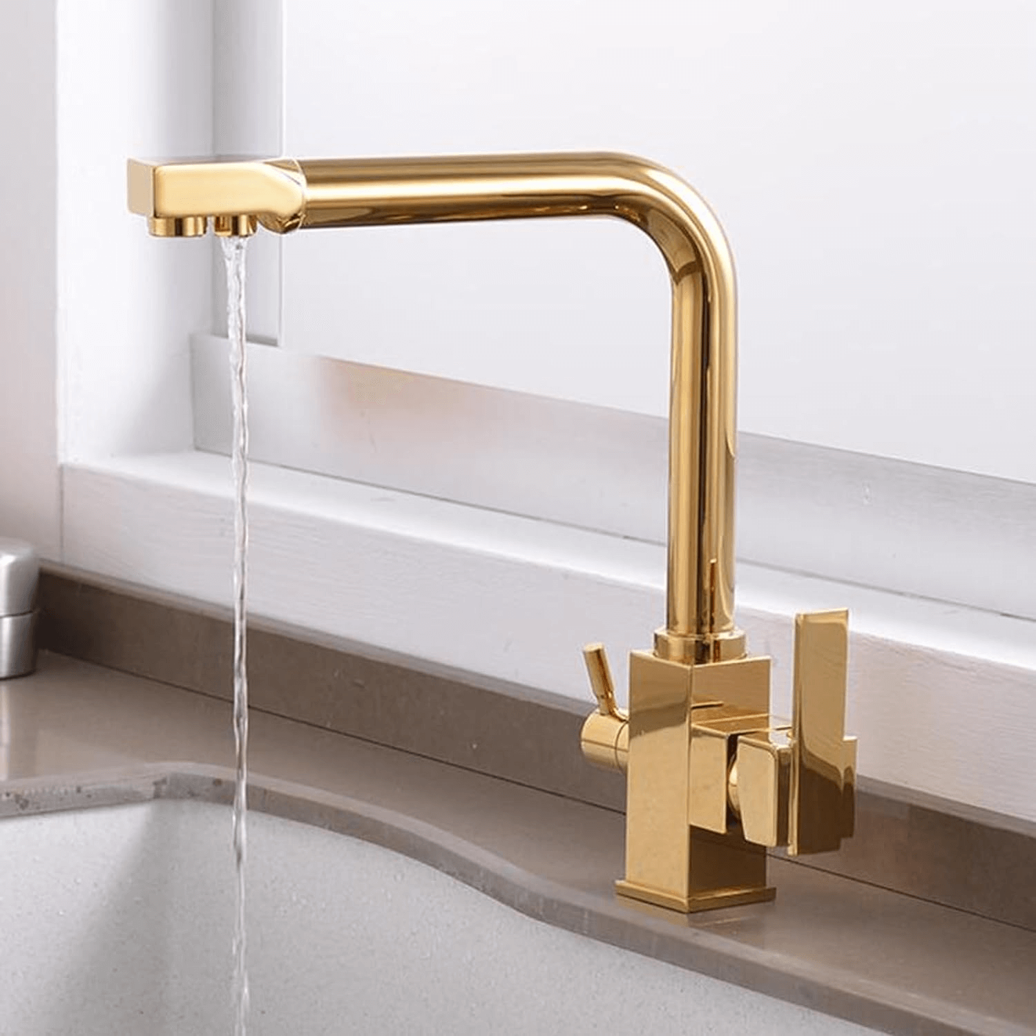 KAWAL Rose Gold Three-in-One Water Purification Kitchen Faucet Practical Deck Mounted Sink with Single Handle Ceramic Valve Core