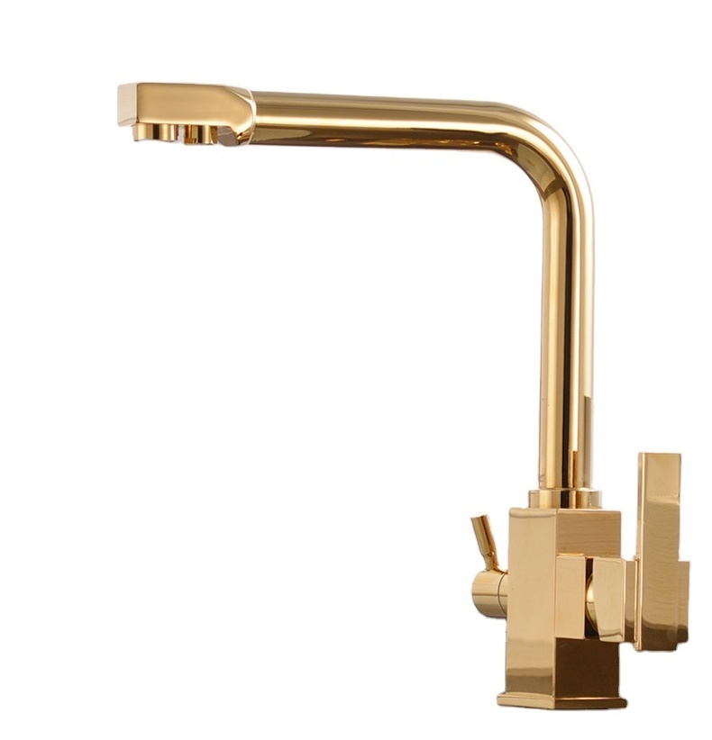 KAWAL Rose Gold Three-in-One Water Purification Kitchen Faucet Practical Deck Mounted Sink with Single Handle Ceramic Valve Core